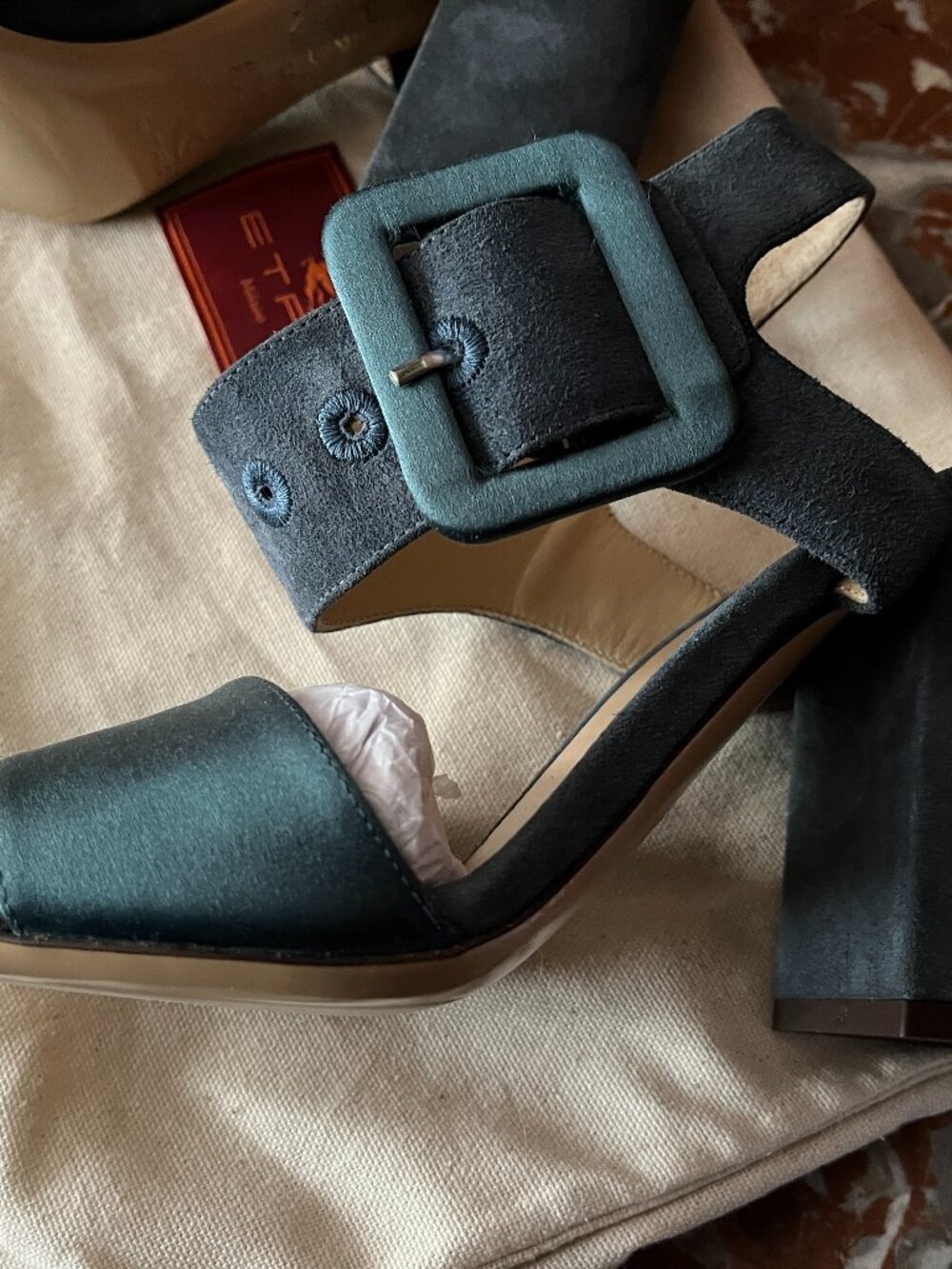Etro Blue Suede and Satin Sandals Size 39 NWT